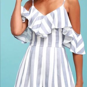 Beach house blue&white off shoulder romper